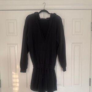 Free People Beach Kickin’ It Terry Sweatshirt Vintage Black Hooded Romper